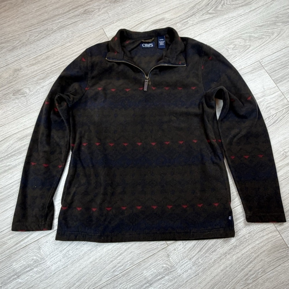 Vintage Chaps Fleece Quarter Zip Pullover Sweater Geometric Pattern‎ Sz S Y2K